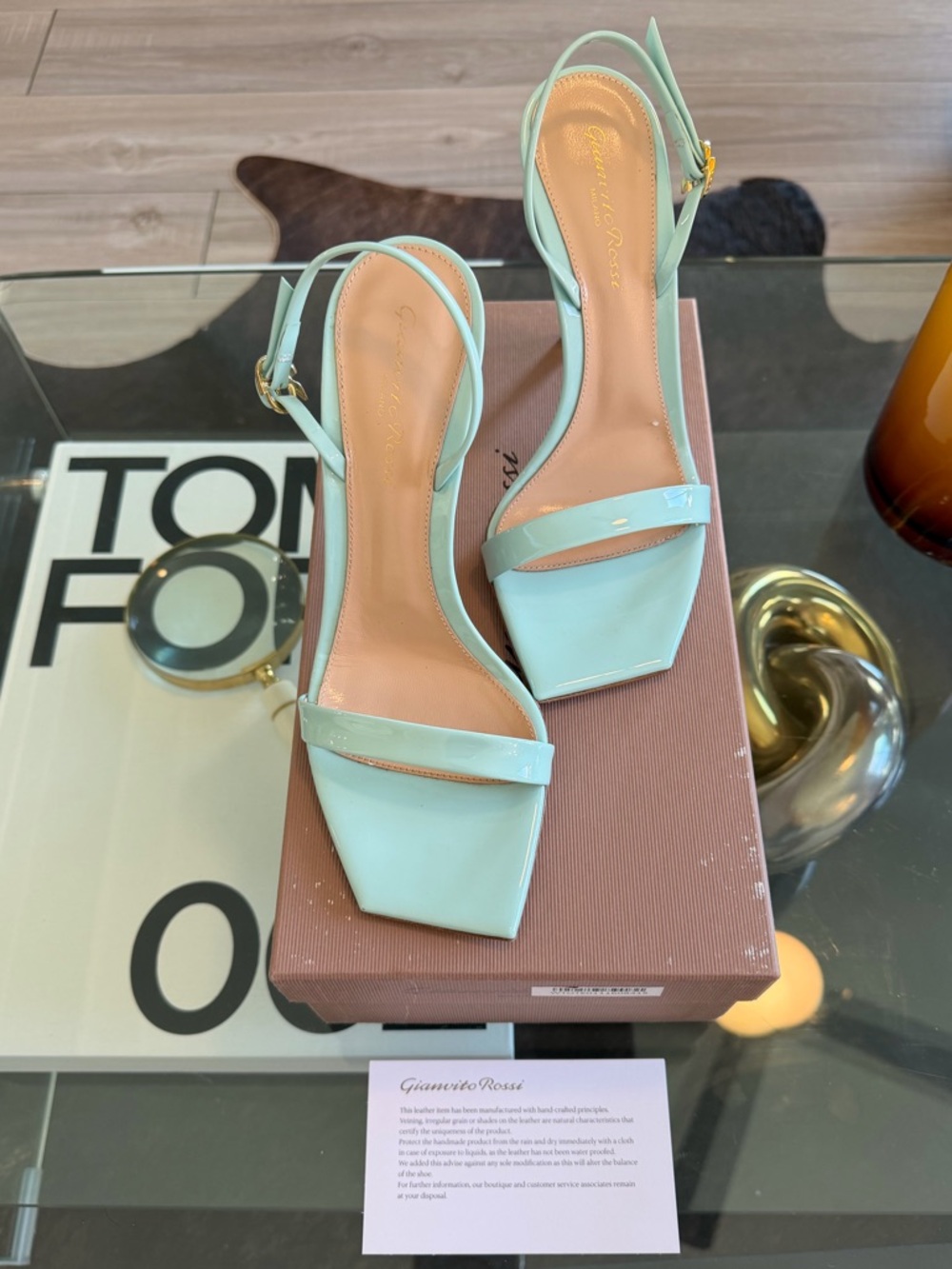 Gianvito Rossi Vernice Patent Ribbon Bora Slingback Stiletto Sandals in Mint 38 - Picture 3 of 15